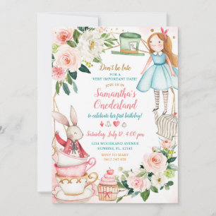 Pink Floral Alice Thé 1er anniversaire Invitation 
