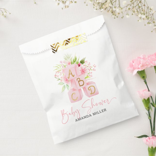 Pink Floral Alphabet Blocks Baby Showtypografie Geschenktütchen (Versiegelt)