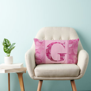 Pink Floral Alphabet Letter "G" Lumbar Pillow Lendenkissen