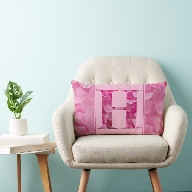 Pink Floral Alphabet Letter "H" Lumbar Pillow Lendenkissen (Stuhl )
