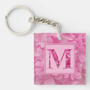 Pink Floral Alphabet Letter "M" Acrylischer Schlüs Schlüsselanhänger