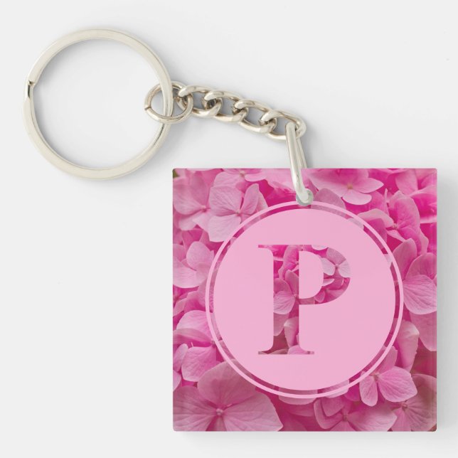 Pink Floral Alphabet Letter "P" und XO Schlüsselanhänger (Vorderseite)
