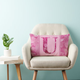 Pink Floral Alphabet Letter "U" Lumbar Pillow Lendenkissen