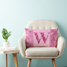 Pink Floral Alphabet Letter "W" Lumbar Pillow
