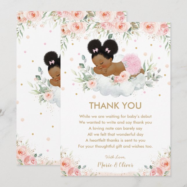 Pink Floral American Baby Showday Dankeskarte (Vorne/Hinten)