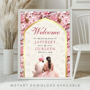 Pink Floral Anand Karaj Sikh Wedding Willkommensze Poster