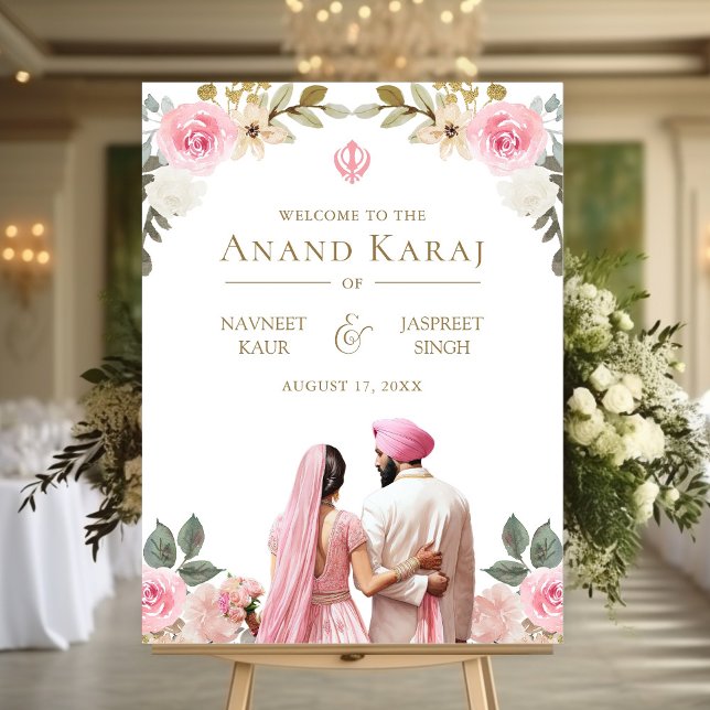 Pink Floral Anand Karaj Sikh Wedding Willkommensze Poster (Von Creator hochgeladen)