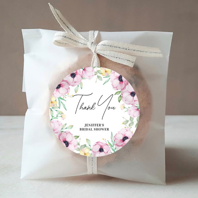 Pink Floral Anemone Brautparty Vielen Dank Runder Aufkleber (Von Creator hochgeladen)
