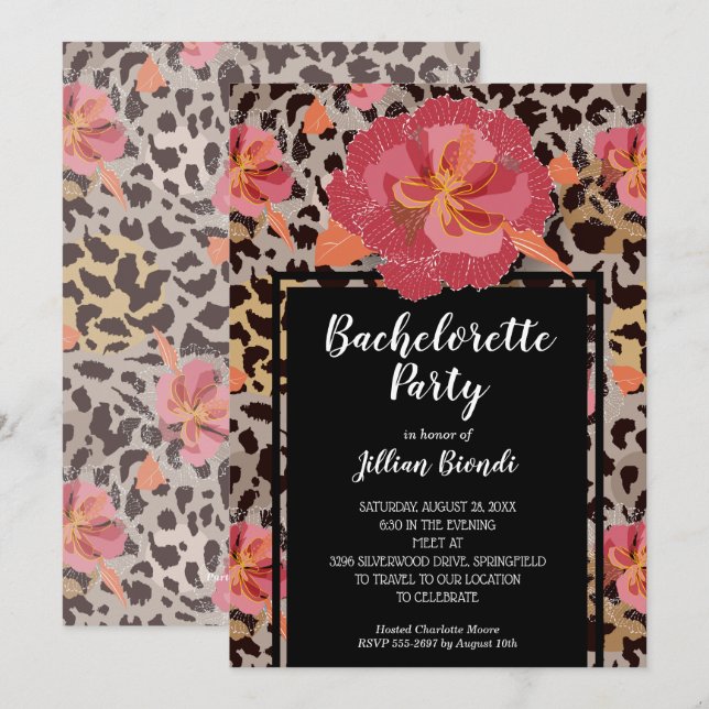 Pink Floral Animal Print Bachelorett Einladungen (Vorne/Hinten)