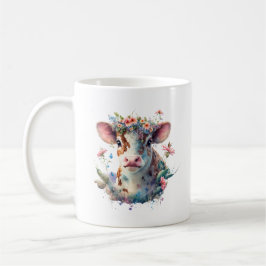 Pink Floral Aquarell Kuh mit Blume Krone Kaffeetasse