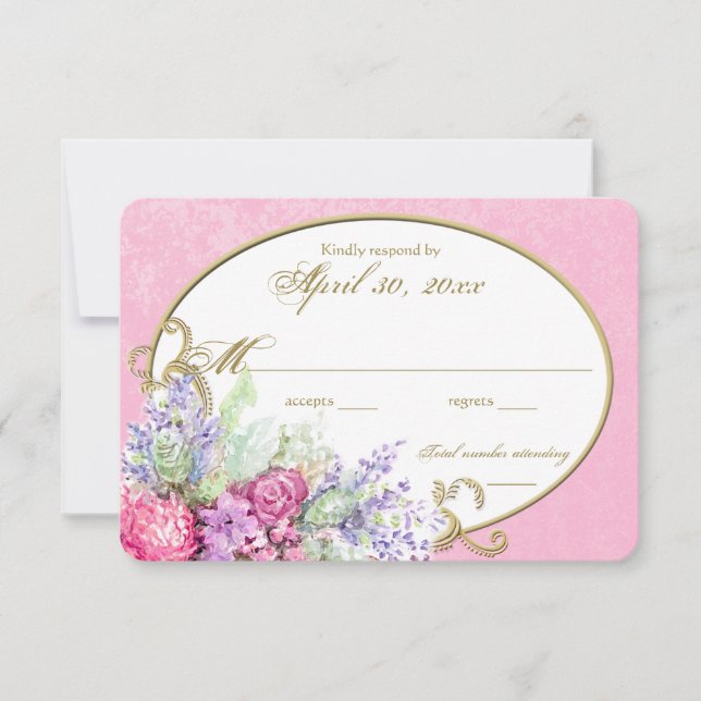 Pink Floral Aquarelle Bouquet Mariage Réponse (Devant)