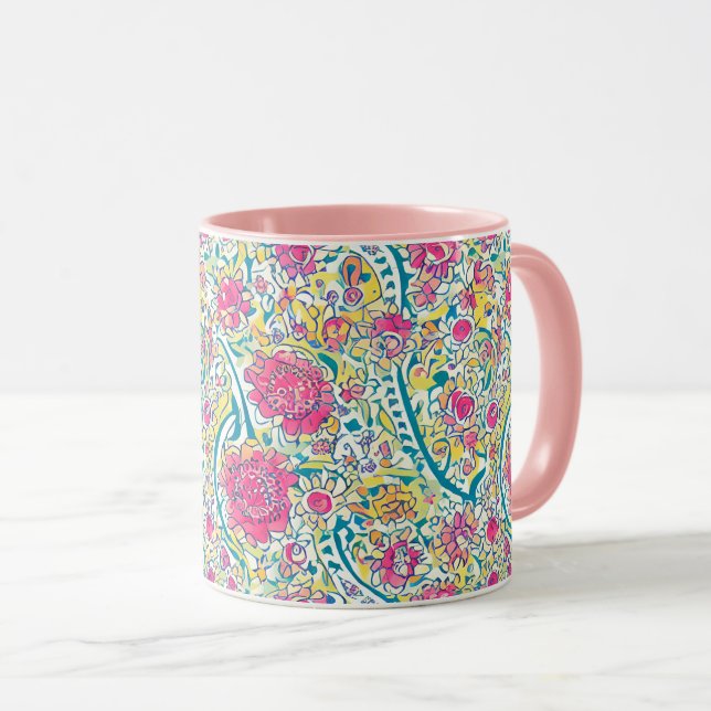 Pink Floral Arabisches Muster Tasse (VorderseiteRechts)