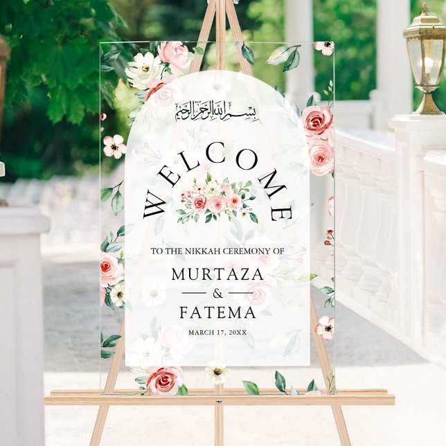 Pink Floral Arch Muslim Wedding Welcome (Créateur téléchargé)