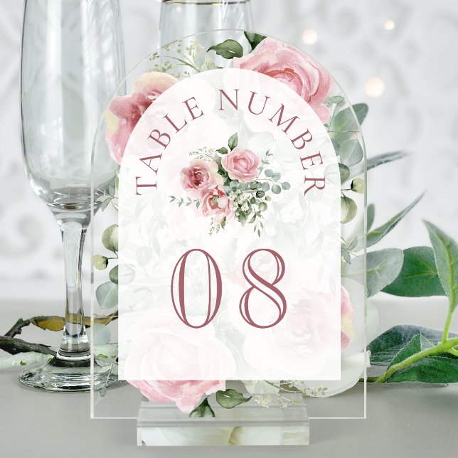 Pink Floral Arch Wedding Acrylic Table Number Acryleinladungen (Von Creator hochgeladen)