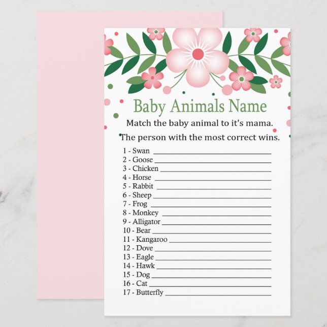 Pink Floral Baby Animes Name Game (Vorne/Hinten)