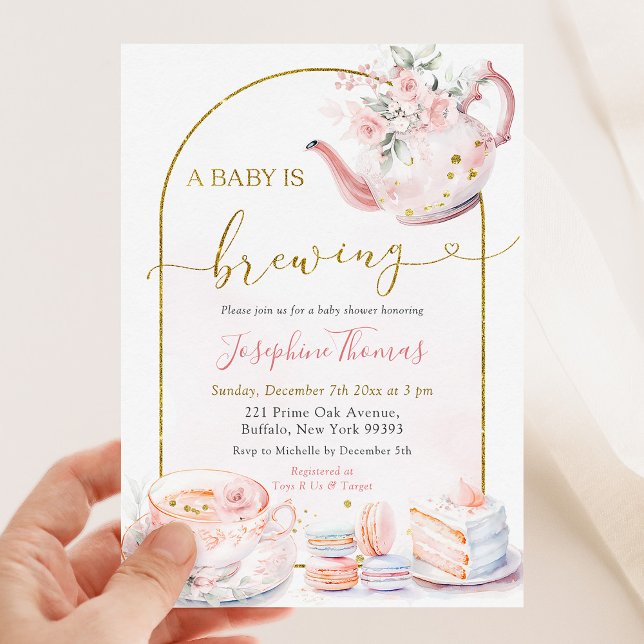 Pink Floral Baby Brewing Tee Party Baby Dusche Einladung (Von Creator hochgeladen)