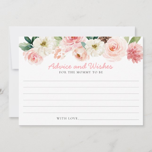Pink Floral Baby Duschberatung und Wunschkarte Einladung (Vorderseite)