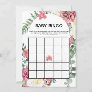 Pink Floral Baby Dusche Baby Bingo Card
