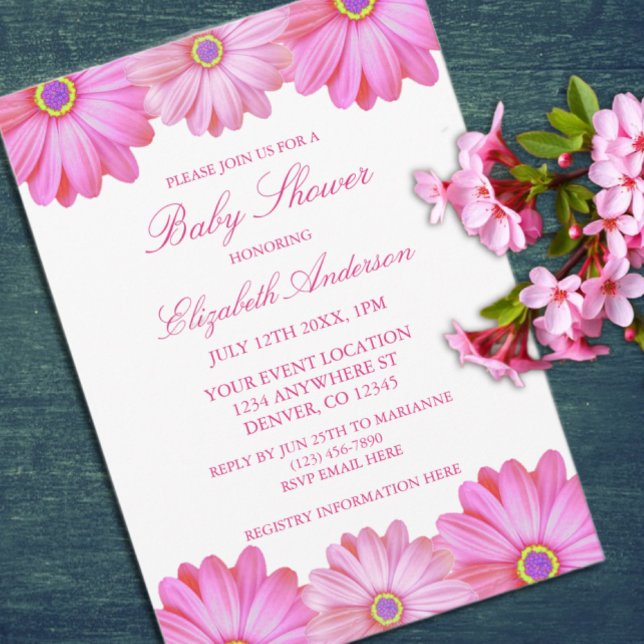 Pink Floral Baby Dusche Einladung (Von Creator hochgeladen)
