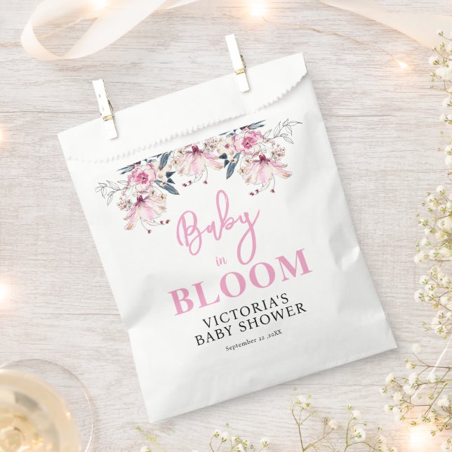 Pink Floral Baby Dusche Empfang Geschenktütchen (Ausgeschnitten)