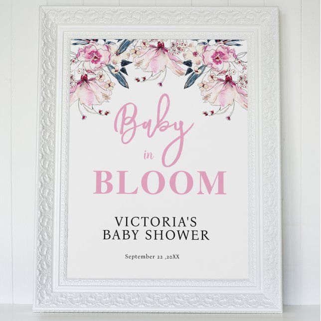 Pink Floral Baby Dusche Empfang Poster (Von Creator hochgeladen)