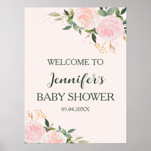 Pink Floral Baby Dusche Empfang Poster