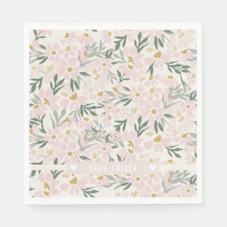 Pink Floral Baby Dusche Papier Napkin mit Namen Serviette