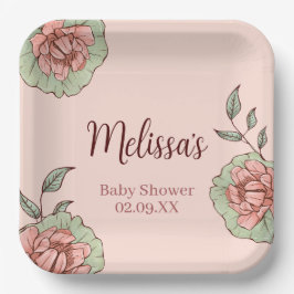 Pink Floral Baby Dusche Pappteller
