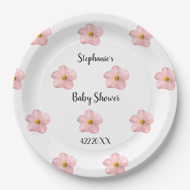Pink Floral Baby Dusche Petunia Muster Künstlerisc Pappteller (Vorderseite)