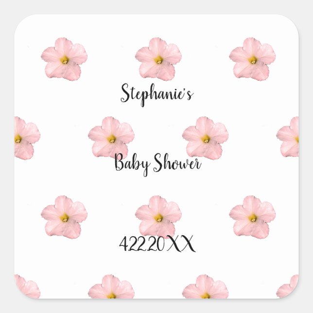 Pink Floral Baby Dusche Petunia Muster Künstlerisc Quadratischer Aufkleber (Vorderseite)