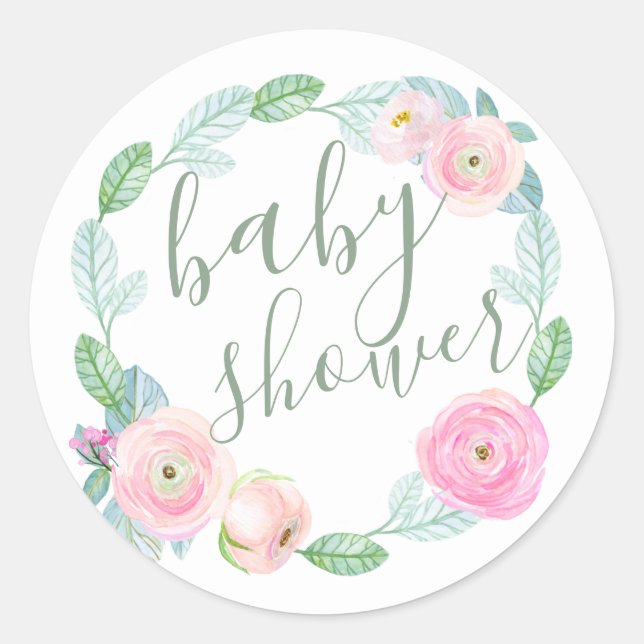 Pink Floral Baby Dusche Umschlag Aufkleber (Vorderseite)