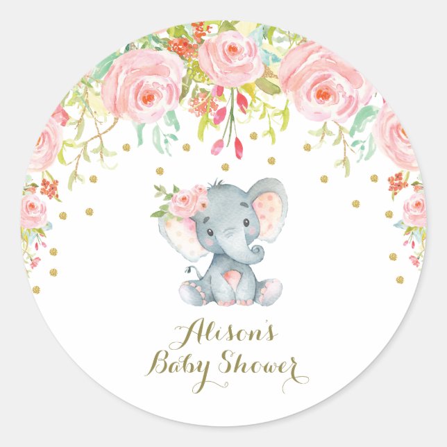 Pink Floral Baby Elephant Danke Sticker Favoriten (Vorderseite)