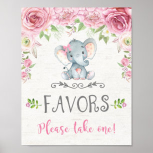Pink Floral Baby Elephant Girl Favors Schilderdeko Poster