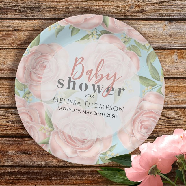 Pink Floral Baby Girl Dusche Botanischer Pinsel Ro Pappteller (Von Creator hochgeladen)