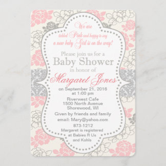 Pink Floral Baby Girl Dusche Einladung anpassen