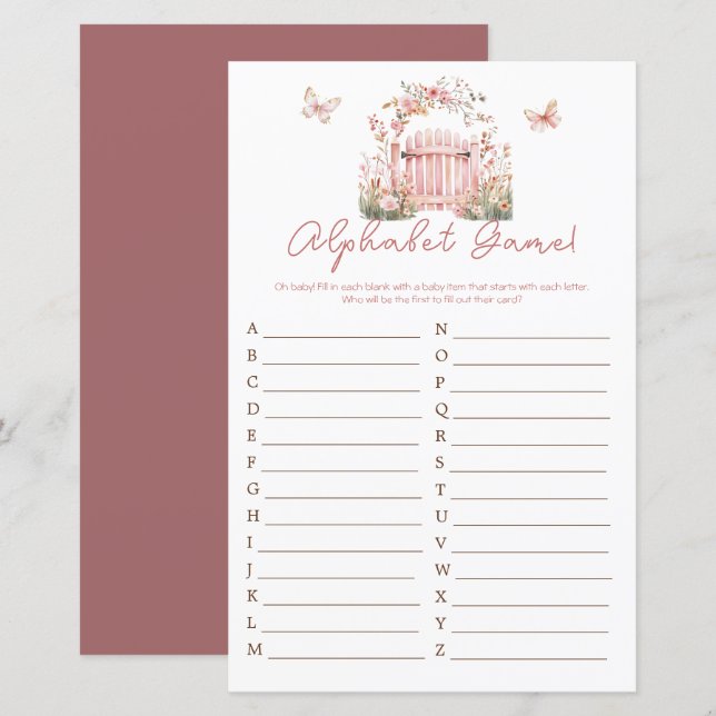 Pink Floral Baby in Bloom Baby Dusche Alphabet (Vorne/Hinten)