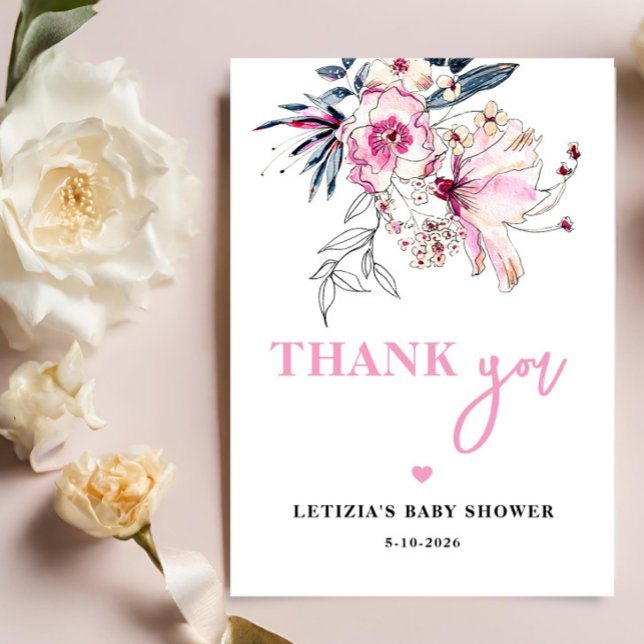 Pink Floral Baby in Bloom Baby Dusche Dankeskarte (Von Creator hochgeladen)
