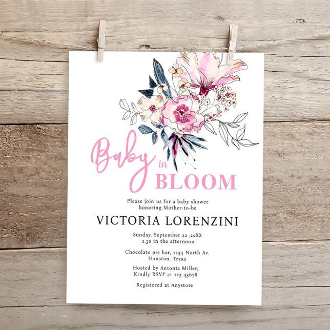 Pink Floral Baby in Bloom Baby Dusche Einladung (Von Creator hochgeladen)