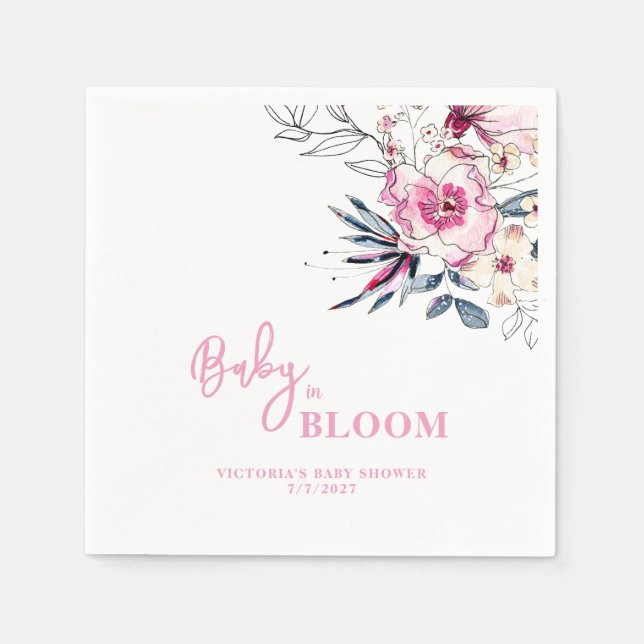 Pink Floral Baby in Bloom Baby Dusche Serviette (Vorderseite)