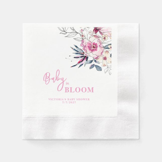 Pink Floral Baby in Bloom Baby Dusche Serviette (Vorderseite)