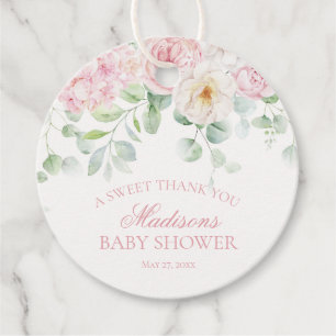 Pink Floral Baby in Bloom Baby Shower Circle Geschenkanhänger