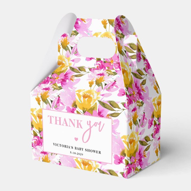 Pink Floral Baby in Bloom Baby Shower Geschenkschachtel (Vorderseite)