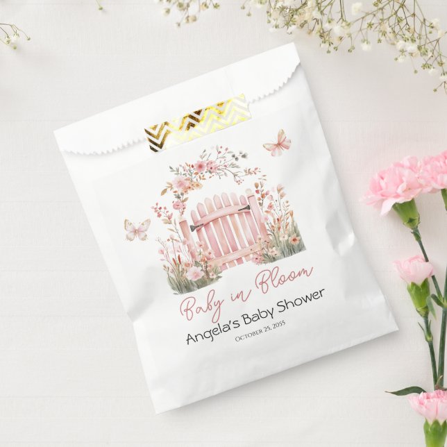 Pink Floral Baby in Bloom Butterfly Babydusche Geschenktütchen (Versiegelt)