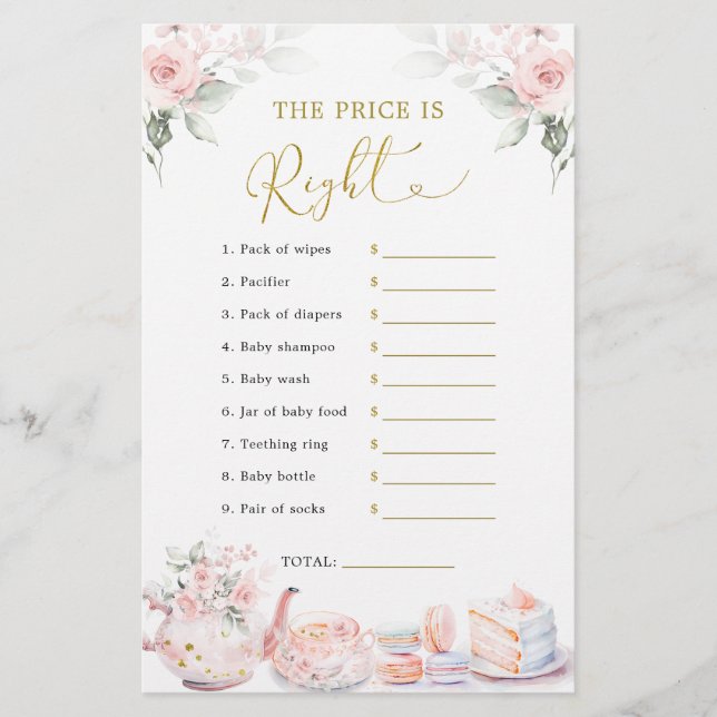 Pink Floral Baby Party schätzt den richtigen Preis (Vorderseite)