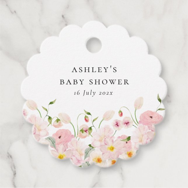 Pink Floral Baby Shower Geschenkanhänger (Vorderseite)
