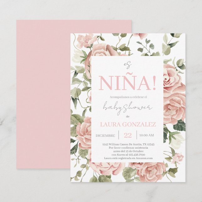 Pink Floral Baby Shower Girl Einladung (Vorne/Hinten)