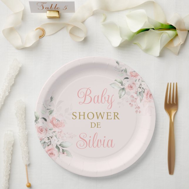 Pink Floral Baby Shower Girl Pappteller (Hochzeit)