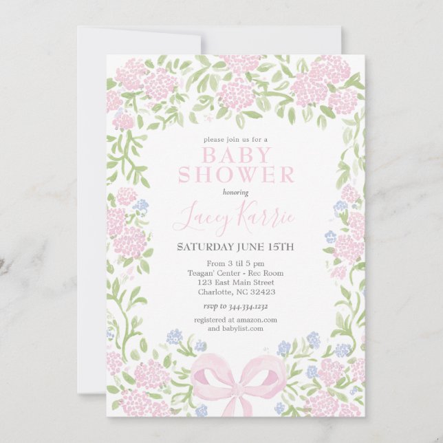 Pink Floral Baby Shower Invitation,  Einladung (Vorderseite)