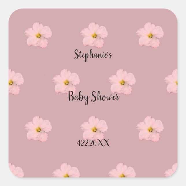 Pink Floral Baby Shower Petunia Muster Künstlerisc Quadratischer Aufkleber (Vorderseite)