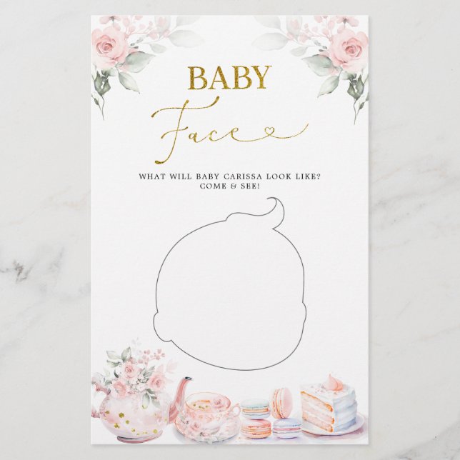 Pink Floral Baby Shower Tee Party Baby Gesicht (Vorderseite)